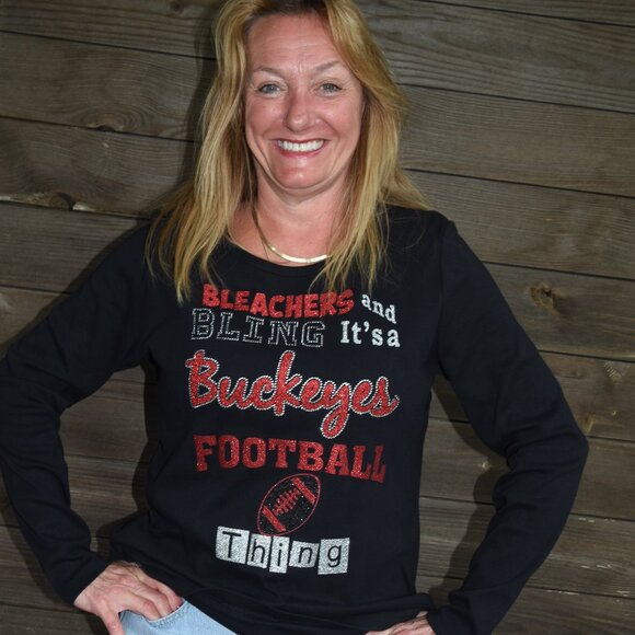 Ohio State Black Rhinestone glitter   Long Sleeved Shirt  size large - Picture 3 of 9